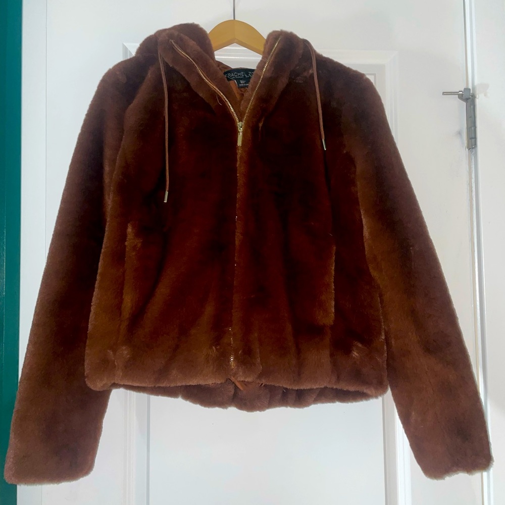 Chocolate brown Rachel Zoe fur zip-up jacket